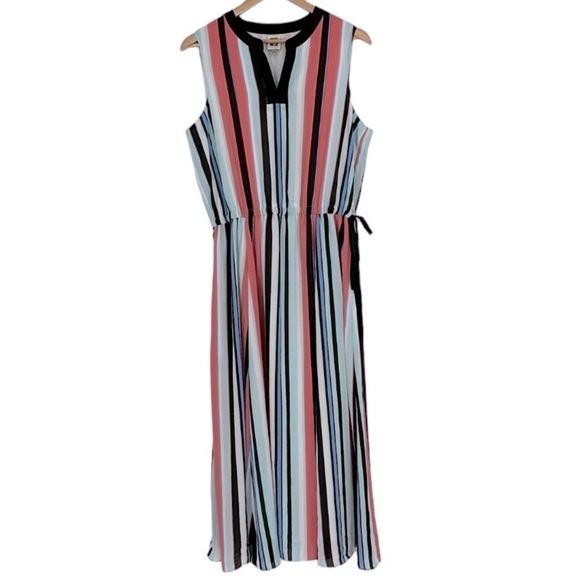 Anne Klein Striped Sleeveless Maxi Dress Women’s Size Large in Pink Black Blue - Picture 1 of 10